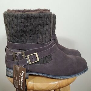 Bearpaw Shania 10 womens suede leather cable knit shaft wool shearling boots NWT
